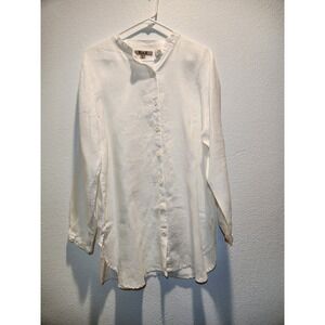 NWOT FLAX White 100% Linen Button Front Shirt Top Size S Made in‎ Lithuania
